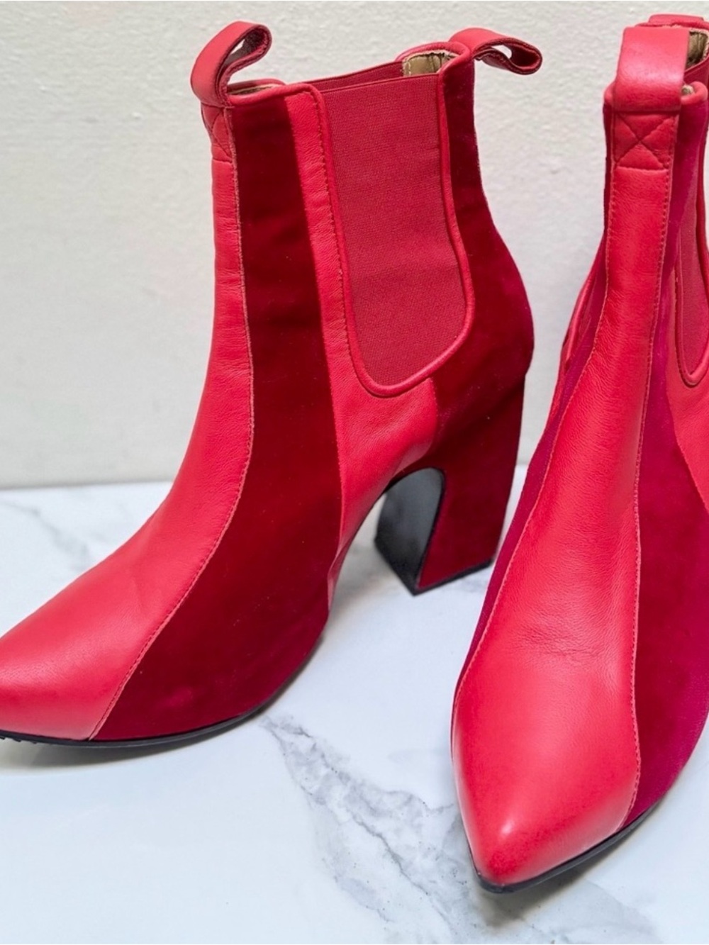 John Fluevog Fast Cars Le Mans Platform Red Velvet Chelsea Boots - Picture 6 of 13